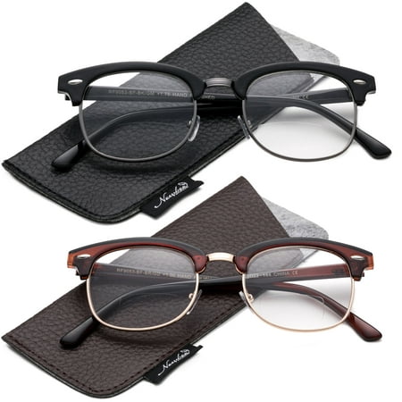 2 Packs Bifocal Reading Glasses Half Frame Vintage Retro Stylish and Fashion Reading Glasses Bifocal Lens