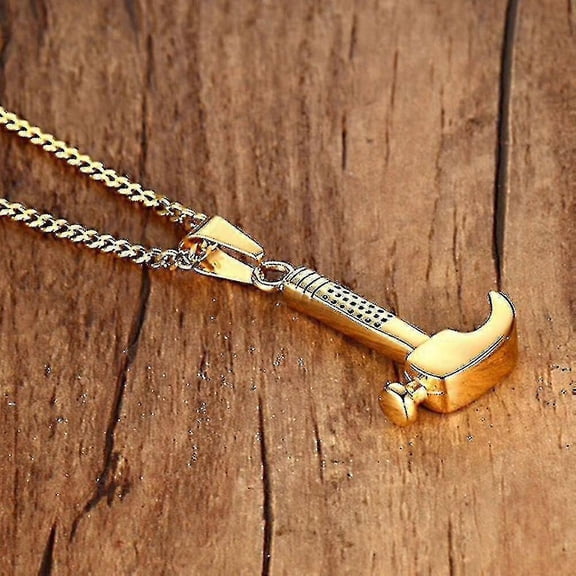 Stainless Steel Gold Hammer Pendant Necklace Men S Repairman Jewelry Gift Necklaces Jewelry For Men Women