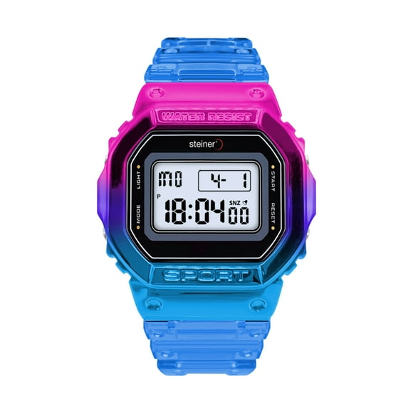 Reloj Digital Retro Tornasol Steiner Correa de Plástico 5 Atm Azul
