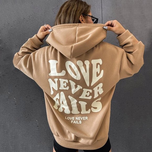 yievot Love Never Fails Hoodie For Women Oversized Boyfriend Style Hooded Sweatshirts Casual Loose Vintage Pullover Tops