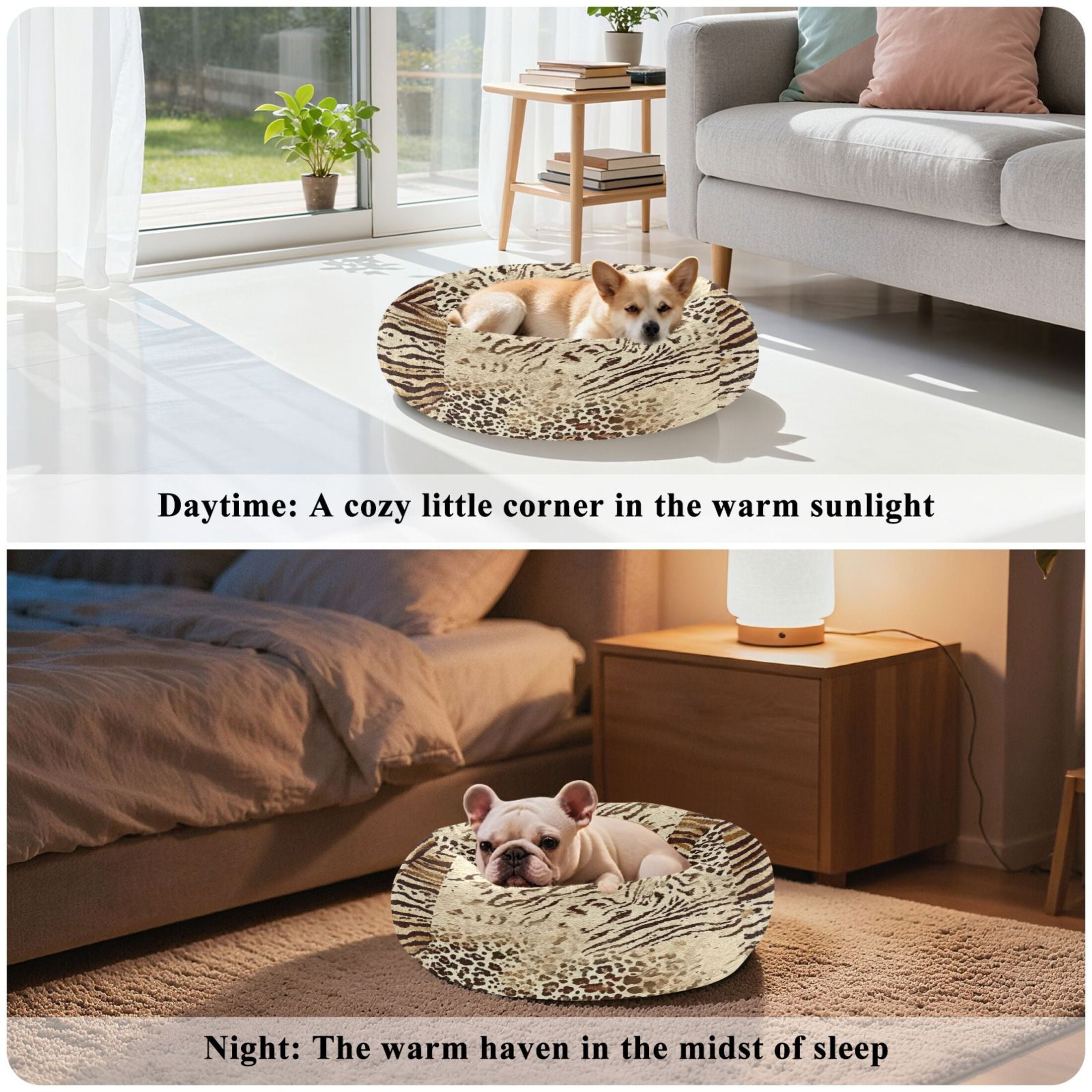 Iauyy Pet Couch Donut Cat Bed for Indoor Cats/Small Dogs Washable & Machine with Non-slip Bottom Calming Cat Furniture, Natural Colors (M)