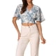 thumbnail image 1 of INSPIRAR CHIC Blusas Cortas de Manga Corta con Cuello en V de Verano con Estampado Floral M Blanco Azul, 1 of 6