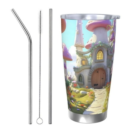 

Goofa Dreamy Mushroom House for 20 oz Skinny Tumbler Stainless Steel Coffee Mug Slim Vacuum Insulated Travel Cup Car Cup-Straw Three-piece Set