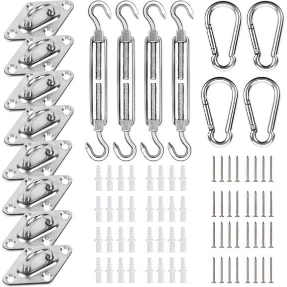 Sun Shade Sail Hardware Kit, 24 Pcs Awning Attachment Set, 6 inch Heavy Duty Sun Shade Sail Stainless Steel Hardware Kit for Garden Triangle and Square Shade Sail Installation D