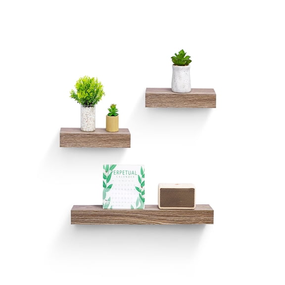 MAYEERTY 3-Piece Floating Shelves with Invisible Brackets, Wood Mounted Multi-Size Decorative Display Rack for Books Plants Decor