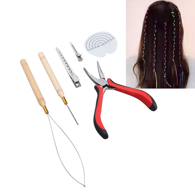 Kit de Herramientas para Extensiones de Cabello ANGGREK, Clips de Pico de Pato, Microanillos, Dispositivo de Cuentas