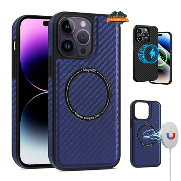 For Apple iPhone 15 Pro (6.1") Magnetic Designed Carbon Fiber Compatible with Magsafe Support Wireless Charging Phone Case Cover by Xpression - Blue