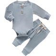 thumbnail image 1 of Ropa de otoño para bebé recién nacido, niña y niño, conjuntos de 3, 6, 12, 18 y 24 meses, mono y pantalones de algodón de punto de manga larga, conjuntos de invierno para bebé de 70 cm, 1 of 5
