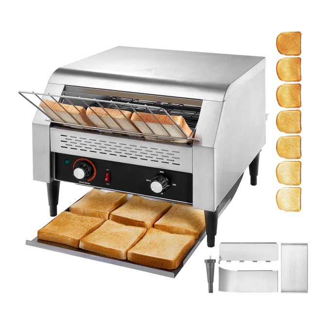 KFFKFF Industrial Conveyor Toaster, 450 Units/Hour Conveyor Belt Toasting Machine, Robust Stainless Steel Industrial Toaster Oven, Electric Food Service Commercial Toaster for Toast, Bun, Bagel, Bread