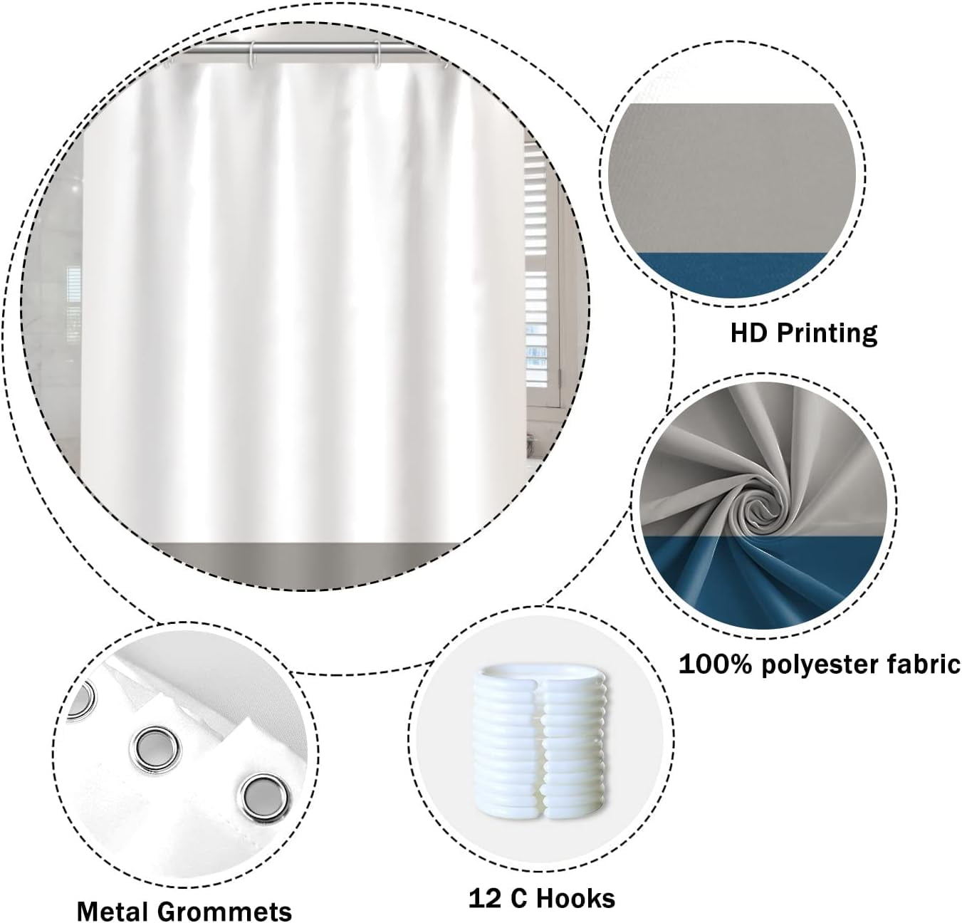 Stripes Fabric Bathroom Shower Curtain Modern Aesthetics Minimalist Shower Curtain with Hooks Polyester Waterproof Blue Grey Abstract Lines Pattern Shower Curtain Decor, 72x72 Inch