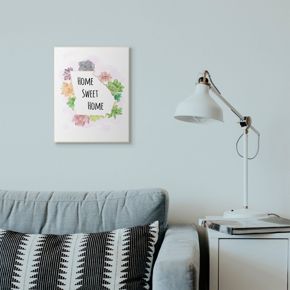 The Stupell Home Decor Collection Georgia State Home Sweet Home Succulent Watercolor Vignette Wood Wall Art