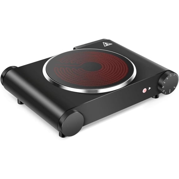 1200W Single Burner Hot Plate, Heating & Energy Efficient, 7 Inch Ceramic Glass Portable Stove with Control, Compatible w/ Cookware