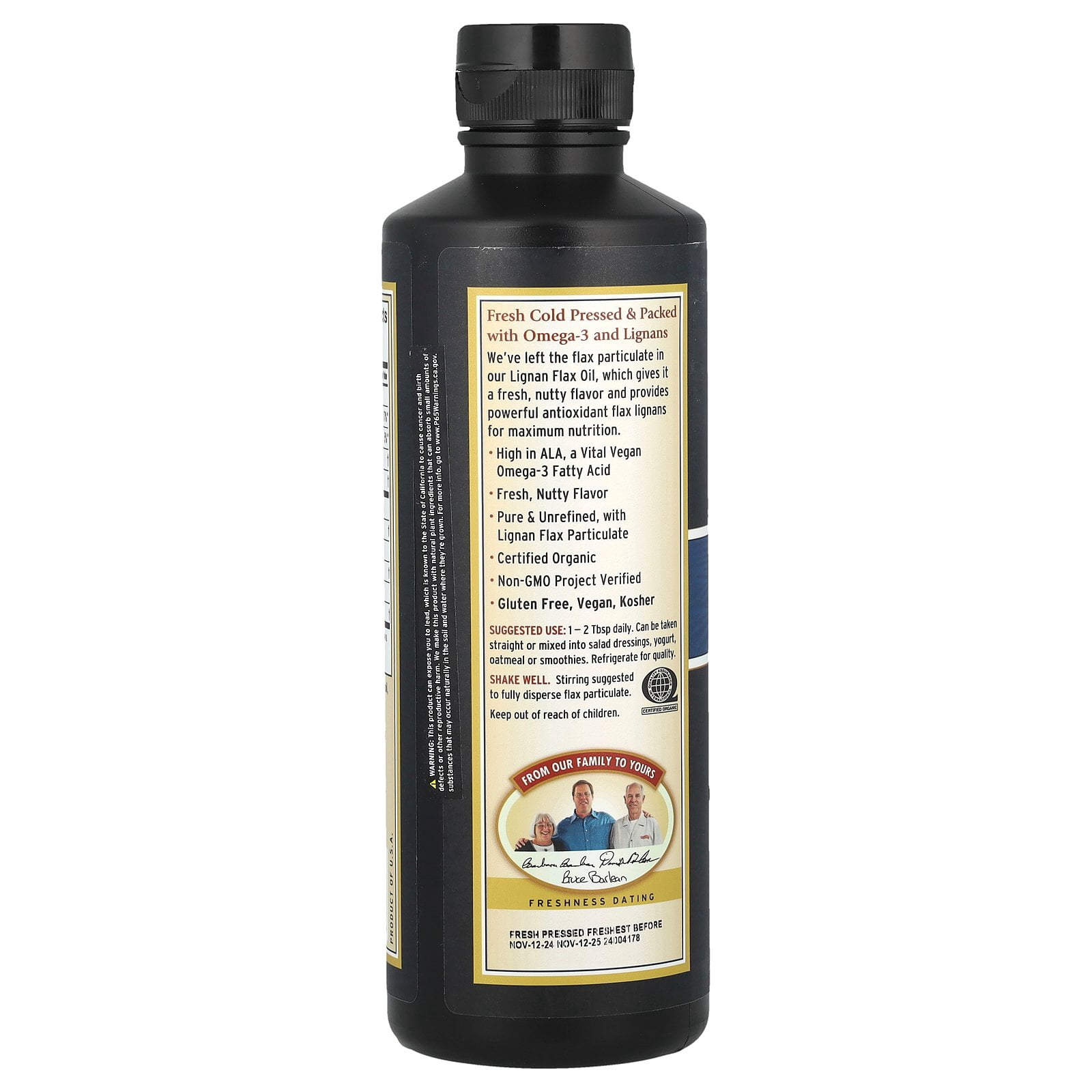 Barlean's Organic Lignan Flax Oil Supplement, 16 fl oz (473 ml)