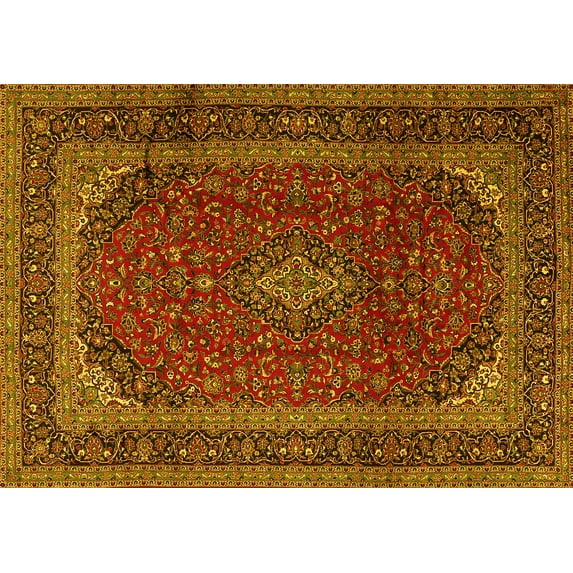 Ahgly Company Indoor Rectangle Medallion Yellow Traditional Area Rugs, 8' x 12'