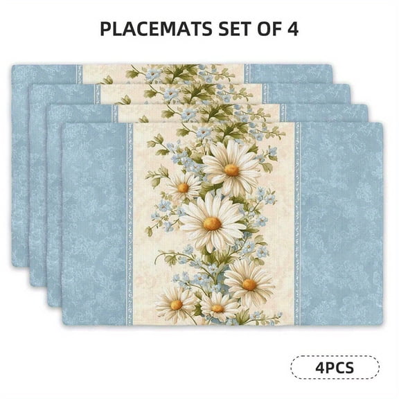 4pcs Set of Rectangular Placemats - Sweet Daisy Pattern Placemats, Suitable for Dining Table Kitchen Home Decoration (12 Inches X 18 Inches) - Home Kitchen Dining Table Accessories