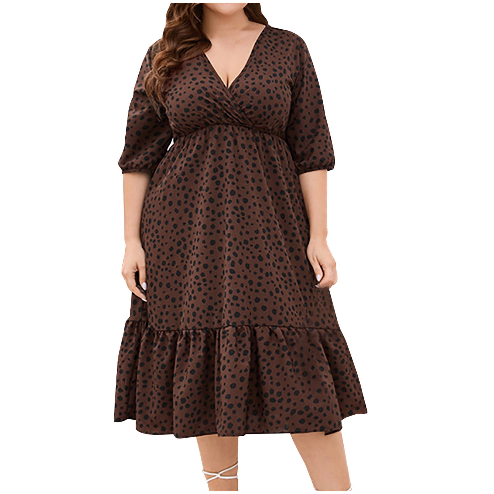 Womens Plus Size Dresses Large Bust Puff Sleeve Hide Belly