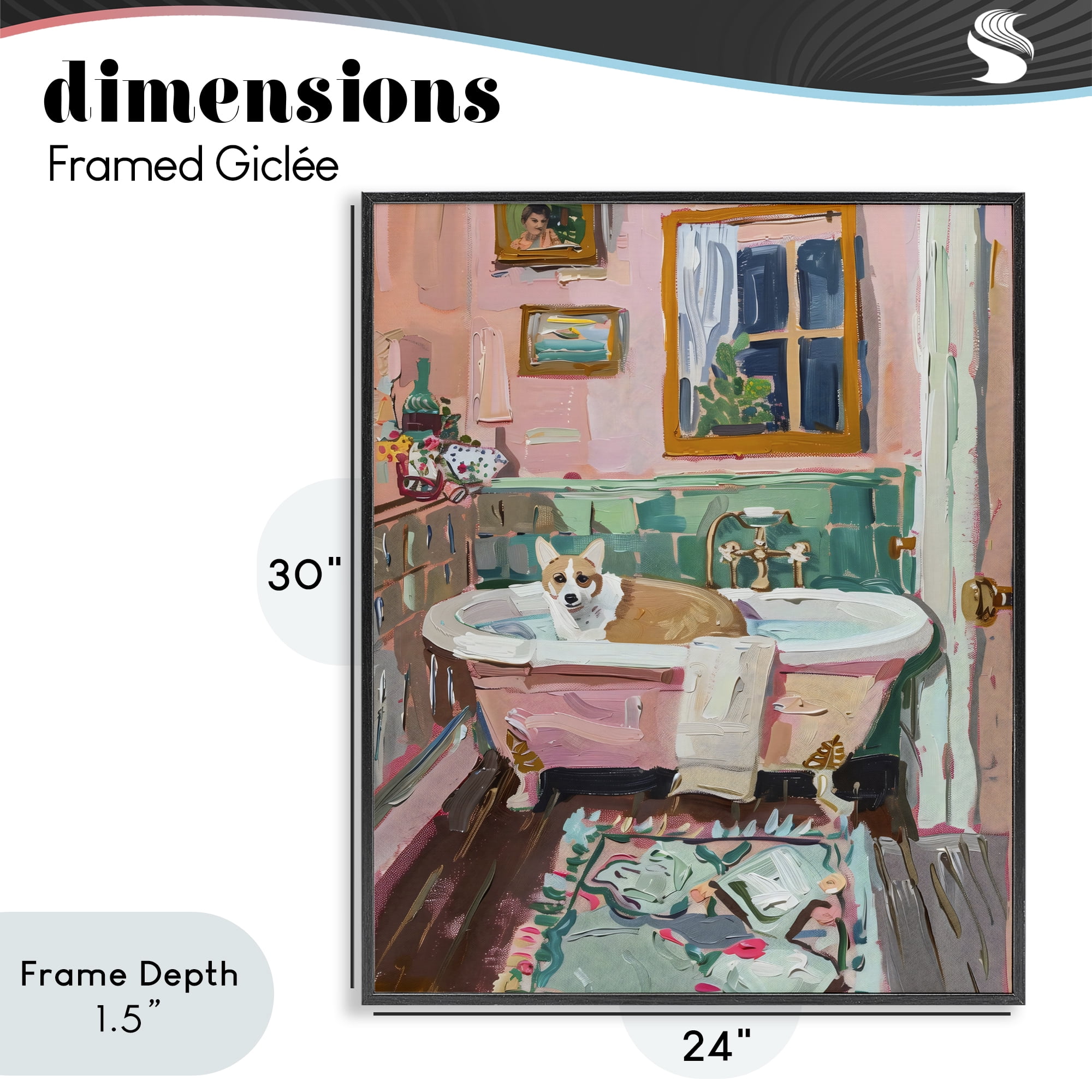 Stupell Industries Corgi in Pastel Tub Black Framed Giclee Art, design by The Prints Vibe