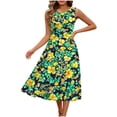thumbnail image 2 of VBVC Women's Floral Print Sleeveless Fit and Flare Midi Dress , Ladies' Crew Neck Casual Summer Dress , Beach Vacation Flowy Sundress For Women,Yellow,S-2XL, 2 of 7