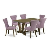 East West Furniture V-Style 7-piece Wood Dining Room Set in Dahlia Purple