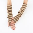 thumbnail image 4 of Koiauber Women Striped Elbow Gloves Knitted Arm Warmers Fingerless Gloves Stretchy Mittens with Thumb Hole, 4 of 8