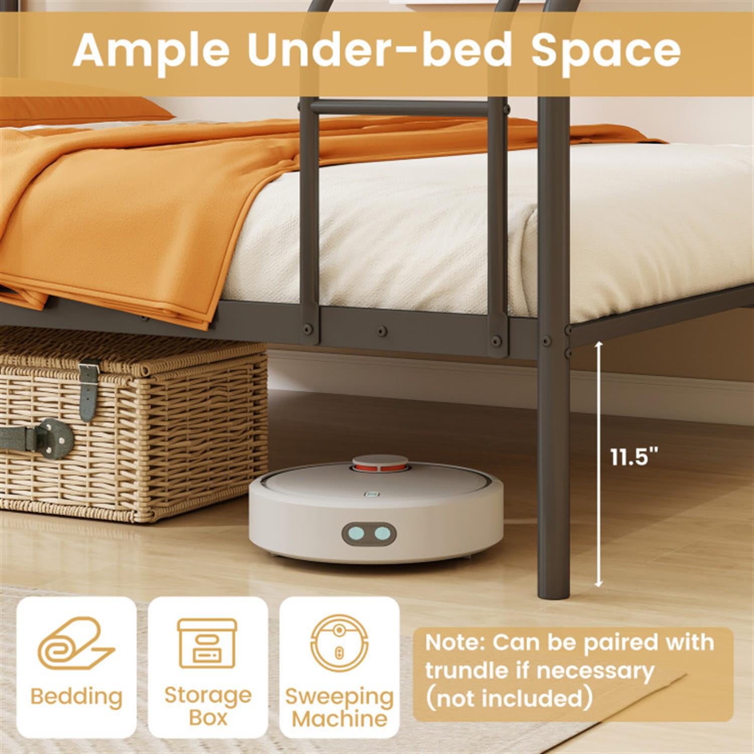 Demi Bonn Twin Over Full Bunk Bed with Ladder and Full-length Guardrails, Metal Bunkbeds for Bedroom, No Box Spring Needed, Black