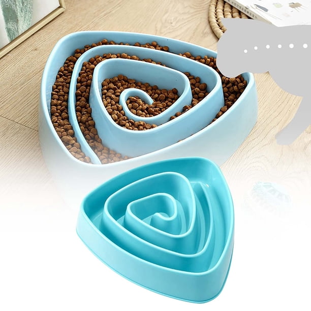 Comedero lento para perros pequeños y medianos. Plato triangular de plástico para mascotas con base, perfecto para caniches y corgis.