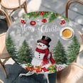 thumbnail image 2 of Grey Christmas Round Tablecloth, Fitted Table Cover with Elastic for 36"-44" Round Tables, Xmas Tree Ball Snowflake Winter Gifts Table Cloth Outdoor Indoor Dinning Party Waterproof Tablecloths, 2 of 7