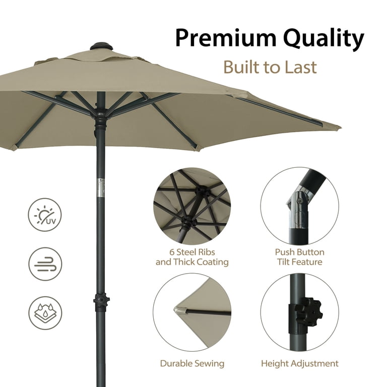 AMMSUN 6ft Round Patio Umbrella, Khaki UPF50+ photo 7