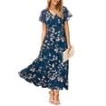 thumbnail image 1 of Vestido largo Simplee Apparel con estampado floral de chifón azul para mujer, 1 of 7