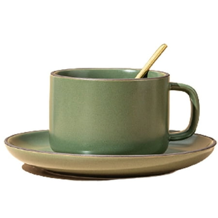 

Coffee Cup and Saucer Set Nordic Ceramic Cup Breakfast Cup Tea Cup Flower Tea Cup with Spoon(Green)