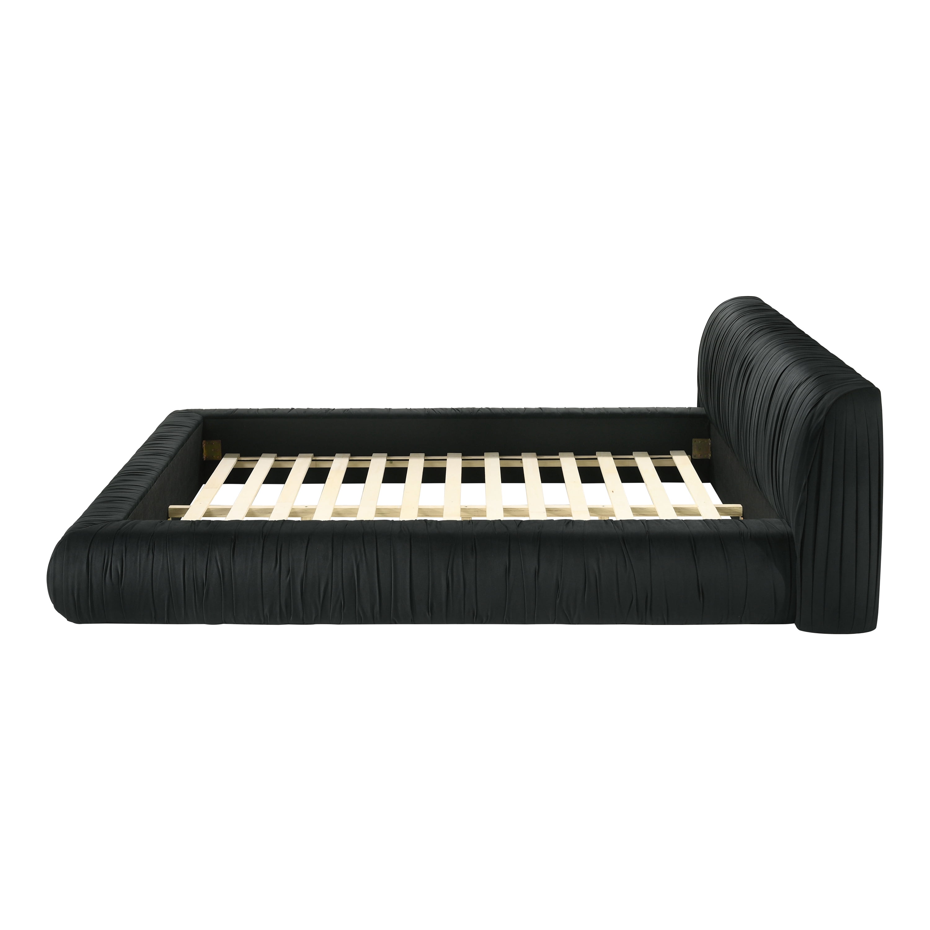 Furniture of America Mallan Adult King Fabric Pleated Upholstered Mattress Ready Bed, Black