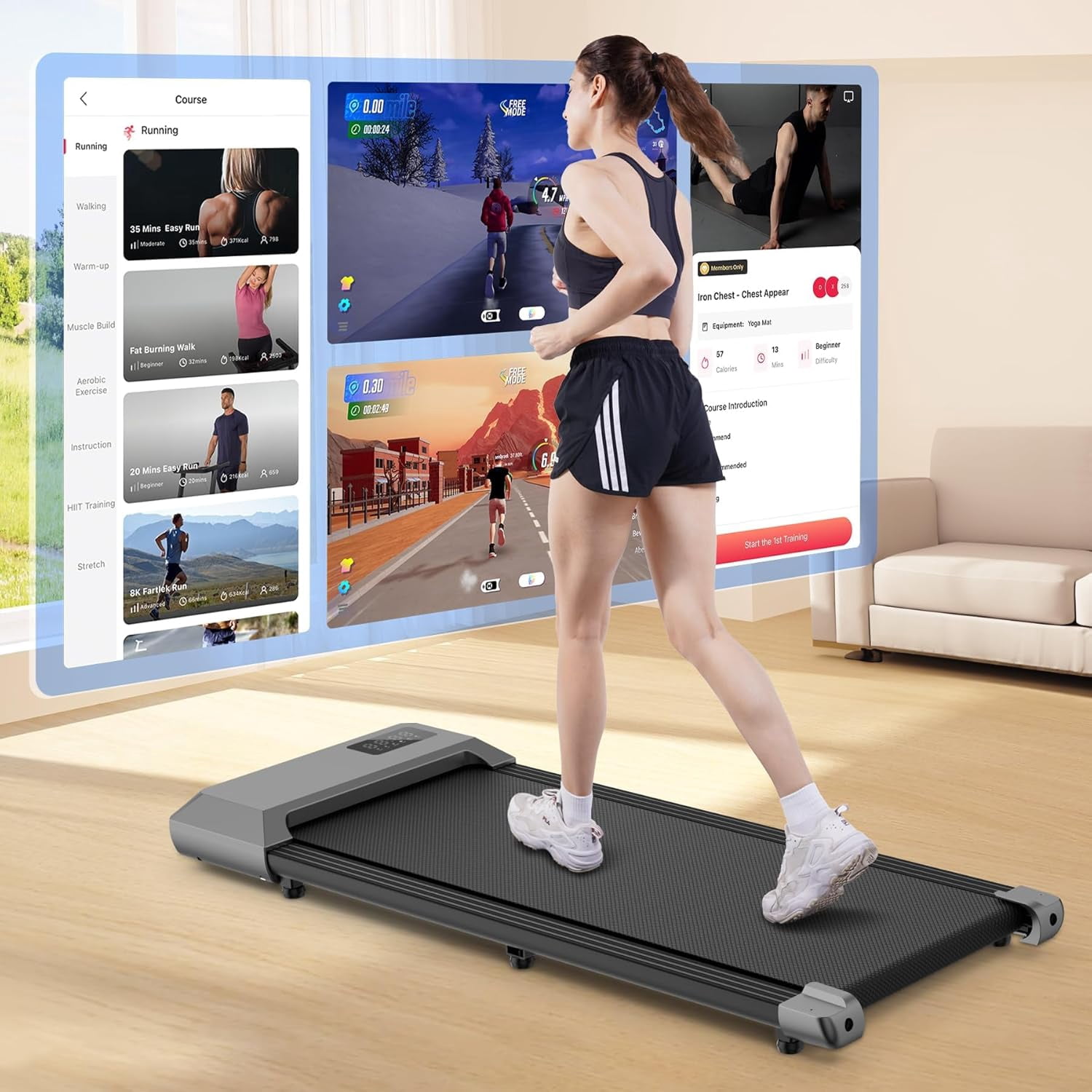 Walking Pad Upgrade Smart Under Desk Treadmill, 2.5HP Small Quiet Portable Treadmill,Walking Treadmill Under Desk,APP & Remote Control, Knee-Protective,No-Assembly