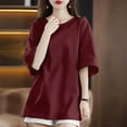 thumbnail image 3 of Hvot&aat Women's Casual Oversized T-Shirts Basic Crewneck Short Sleeve Solid Color Top Beach Vacation Clothes, 3 of 4