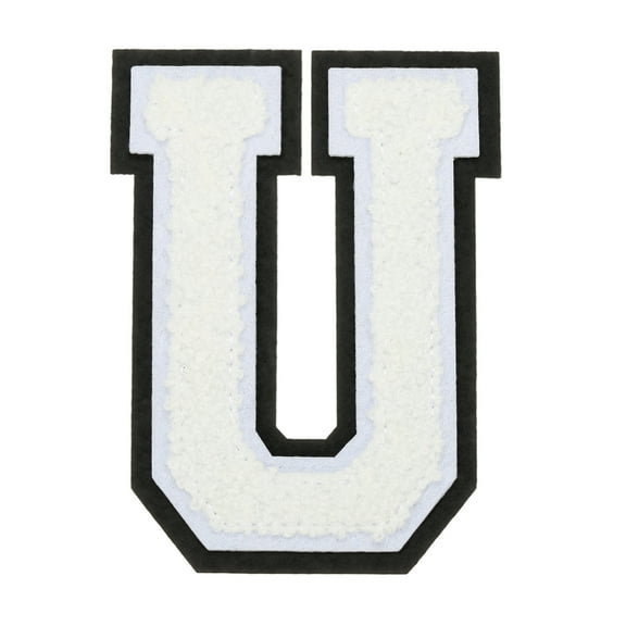 4" Chenille Letter Patches,White Chenille Initial A-Z Patches (Letter U)