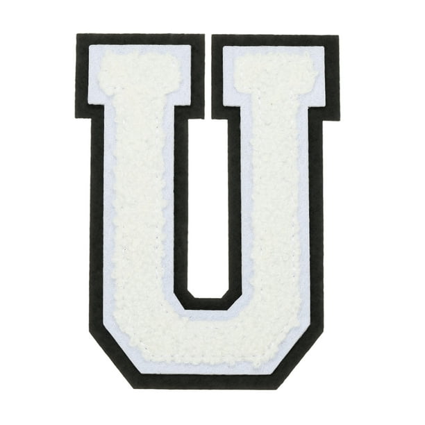 Parches de letras de chenille de 4", parches de iniciales de chenille blanca A-Z (letra U)