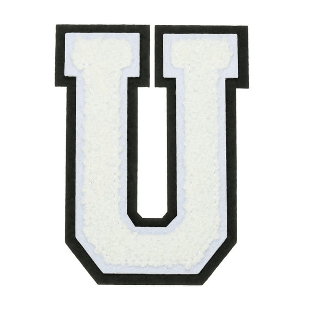 Parches de letras de chenille de 4", parches de iniciales de chenille blanca A-Z (letra U)