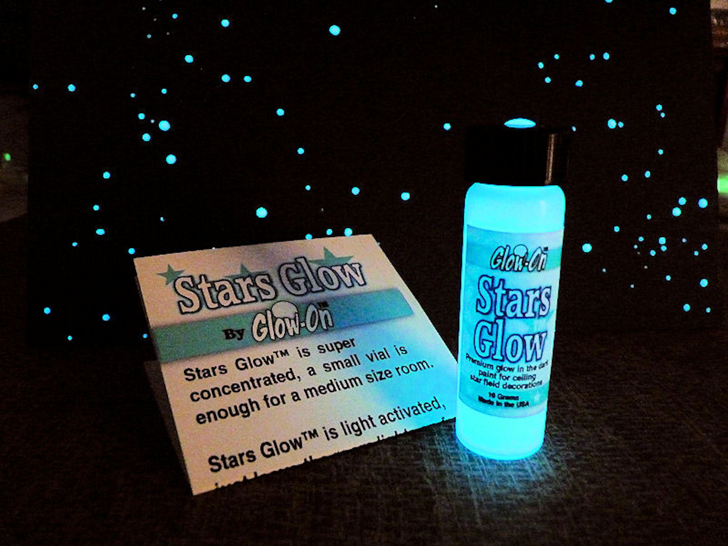 Glow On Super Phosphorescent Paint, Stars Glow, White Color and Aqua Glow Paint, Large 18.4 ml Vial