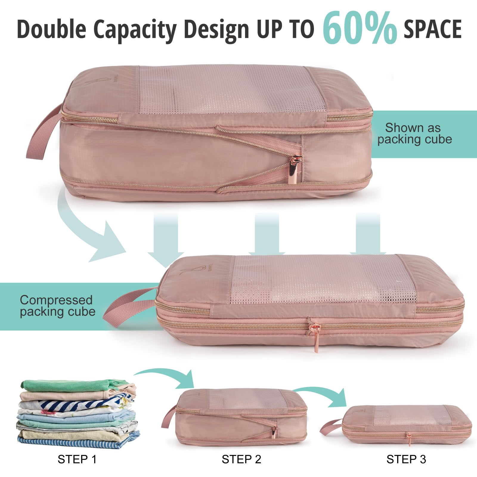 TRIPGEAR 6 Set Expandable Compression Packing Cubes, Lightweight Travel Organizer Bags