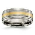 thumbnail image 1 of Titanium Ridged Edge 14k Yellow Inlay 8mm Brushed/Polished Wedding Band - Size 12.5, 1 of 5