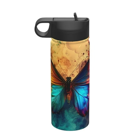 

Daiia Vibrant Rainbow Butterfly A Printed 18oz Sports Insulated Kettle With Straw Water Bottle For Running Hiking Cycling Climbing Mens Woman S Sports Water Bottle