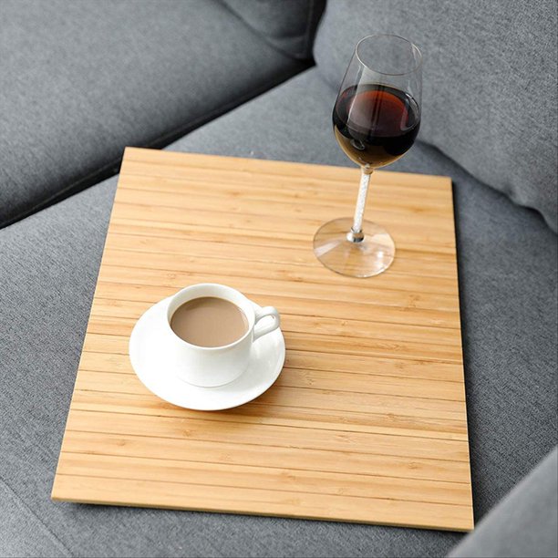 Bandeja de Reposabrazos de Sofá Bandeja de Tambor de Madera Flexible Plegable para Alimentos/Bebidas/Aperitivos/Posavasos