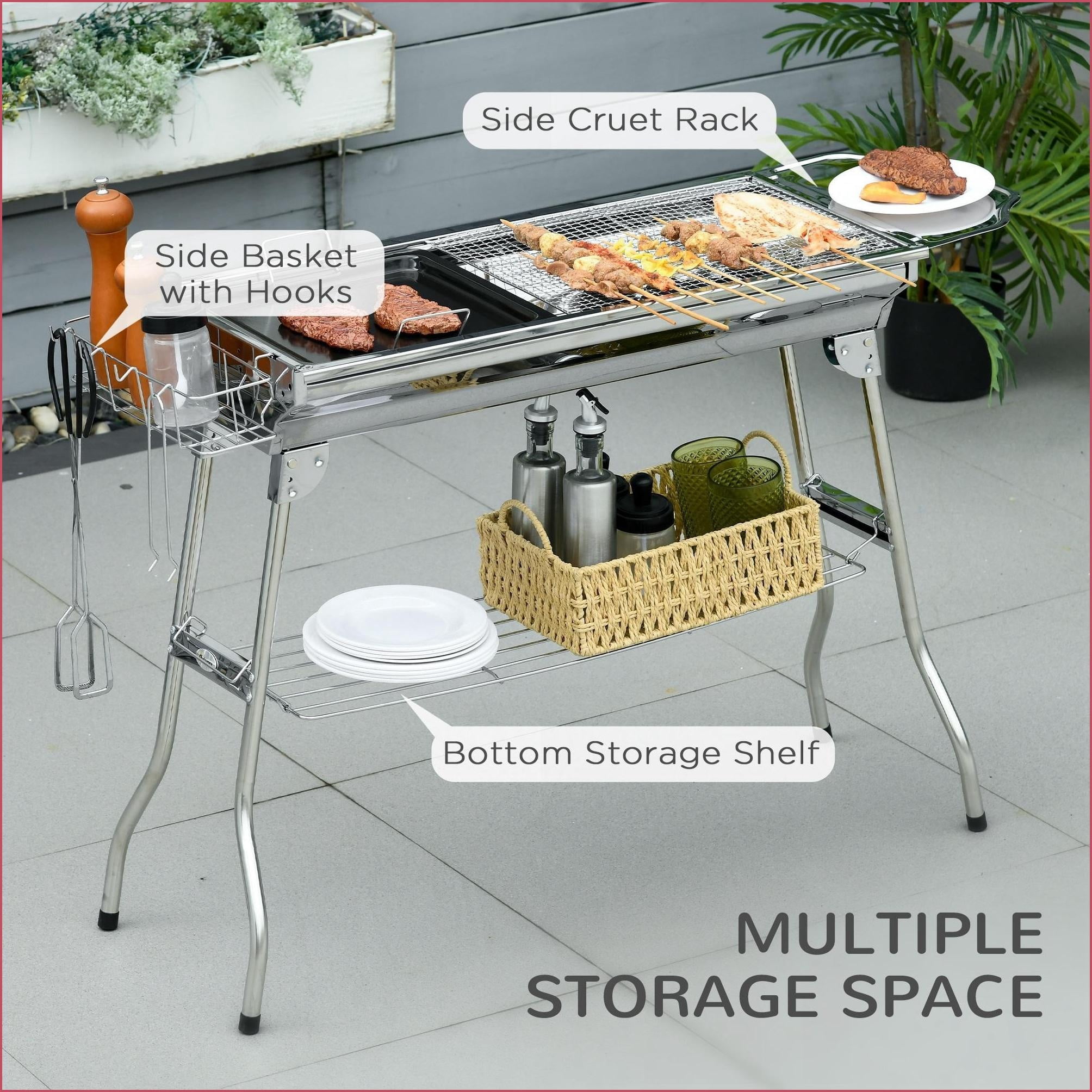 GrillSmokers Portable Folding Charcoal Grill for Backyard Camping Tailgating Picnic Travel | Stainless Steel | Brushed Silver