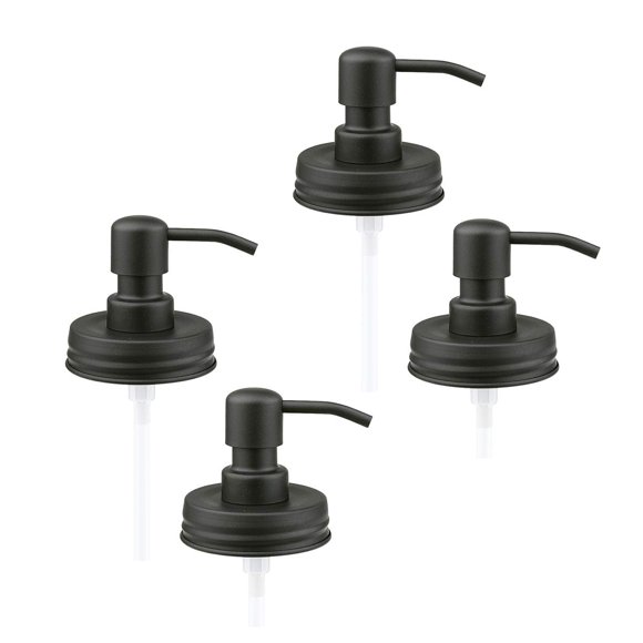LEXON Black Soap Dispenser Lids Stainless Steel Lotion Dispenser Pump Replacement for Mason Jar Bathroom Kitchen Extra Long Tubes Rustproof Pack of 4