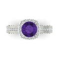 thumbnail image 2 of 2.7ct round cut purple natural amethyst 14k white gold halo Bridal Wedding Engagement Promise Anniversary Ring for Women size 10.25, 2 of 7