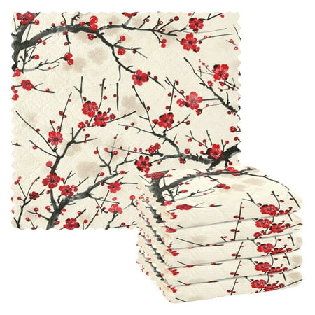 

6 Pieces of Kitchen Towels 11x11Inch Kitchen Dish Cloths Kitchen Dish Towels Reuseable Cleaning Cloths Ink Plum Blossom