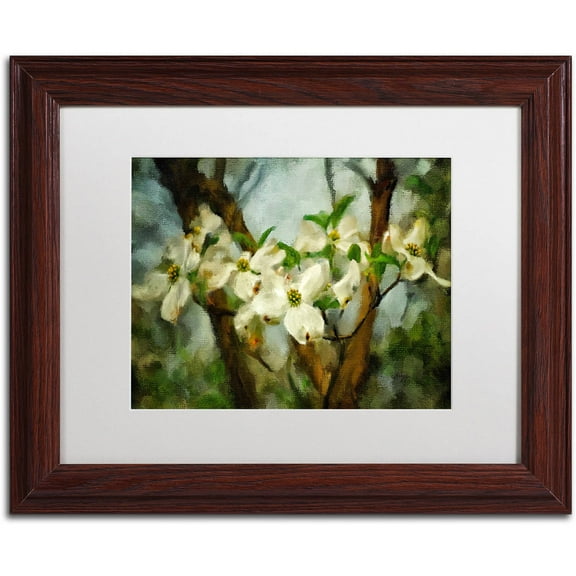 Trademark Fine Art "Painted Dogwood" Canvas Art by Lois Bryan White Matte, Wood Frame