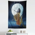 thumbnail image 1 of Space Tapestry, Yellow Haired Woman on a Swing in the Sky the Moon and the Buildings Print, Fabric Wall Hanging Decor for Bedroom Living Room Dorm, 5 Sizes, Dark Blue and Grey, by Ambesonne, 1 of 1