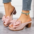 thumbnail image 2 of Dakaela Open Toe Heeled Sandals for Women Low Block Heels Bowknot Pumps Mules Backless Slip on Casual Wedding Dress Shoes Size 6-11 Pink, 2 of 9