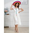 thumbnail image 3 of IDOPIP Women Mexican Dress Floral Embroidery V Neck Short Puff Sleeve Traditional Fiesta Dresses, 3 of 10