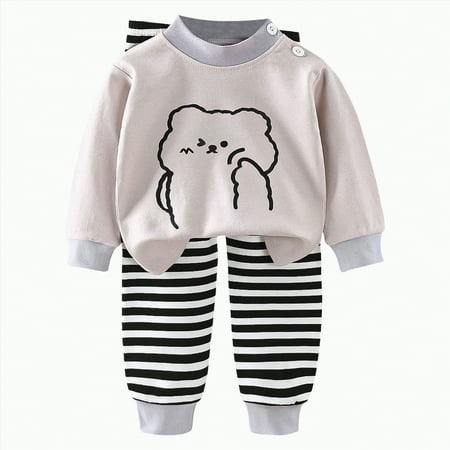 Futezty Toddler Boys Girls Clothes Fall Winter Outfit Sets Baby Boy Girl Long Sleeve Round Neck Cartoon Elastic Waist 0 6 12 18 24 Months 2T 3T 2 Pcs Everyday